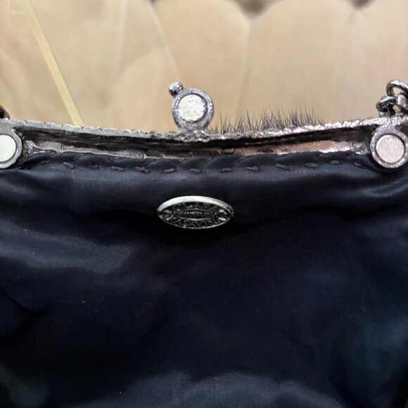 VTG Auth CLARA KASAVINA Genuine Mink Fur & Swarovski Crystal Minaudiere Bag - Picture 8 of 8